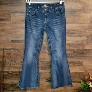 Madison Jeans Women 12 Flare Thick Stitch Pockets Mid Rise Medium Light Wash